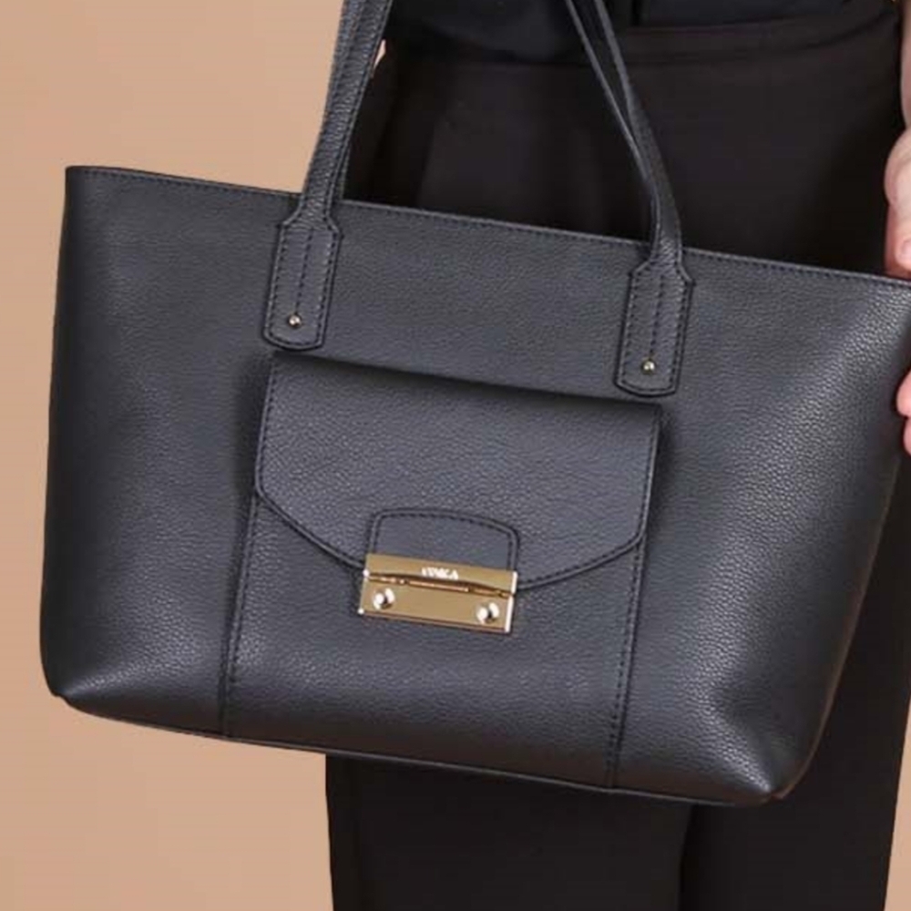 Furla Black Leather Tote Bag